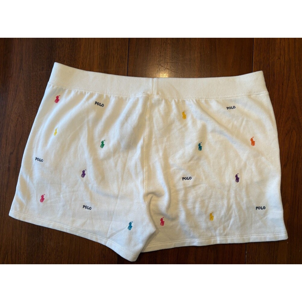 POLO Ralph Lauren Shorts Womens XXL Sweat White All Over Logo Drawstring NWT $89 - Picture 4 of 11